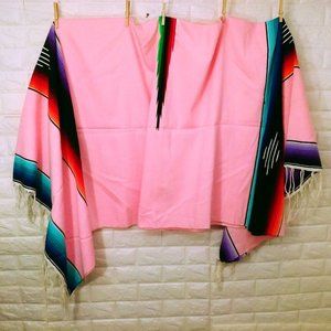 Aztec Southwestern 84x60 Bedspread Blanket Picnic Throw Fringe Bold Striped Pink